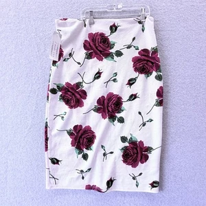 Falda lápiz elástica vintage floral estampado AOP rosas midi XL - Imagen 1 de 7