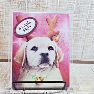 Leanin Tree Christmas Greeting Card Pack 8 Count 4x6 Puppy Antlers Bells Red - Picture 1 of 5