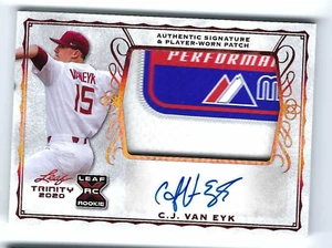 C.J. VAN EYK 2020 LEAF TRINITY BASEBALL ROOKIE PATCH AUTO - LAUNDRY TAG - Picture 1 of 1