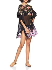 Ted Baker Twisela Peach Print Frill Kaftan Beach Cover Up Swimwear S UK 8 10 - Picture 1 of 7