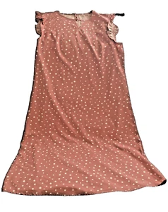 Women’s Shein Pink Mauve White Polka Dot 40” Midi Length Polyester Dress Sz L - Picture 1 of 6