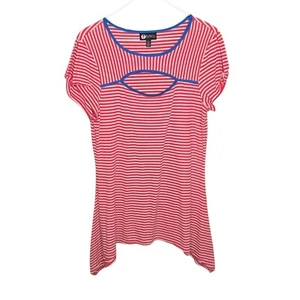 BAKU Striped Tunic Top Keyhole Short Sleeve Casual Red White Blue 4th of July L - Picture 1 of 8