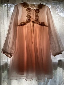 Vintage 60s Gossard Artemis Nightgown Robe Set Chiffon Lace Peignoir Small PINK - Picture 1 of 14