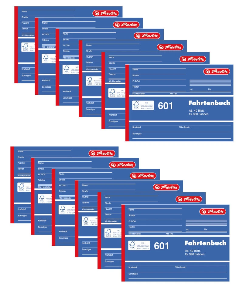Herlitz Logbook 601 A6 40 Blatt FSC Fahrtenbuch - Blau (840645)