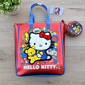 Loungefly Sanrio Hello Kitty Chenille Patch Red Metallic Tote Bag Coin Purse Set - Picture 1 of 8