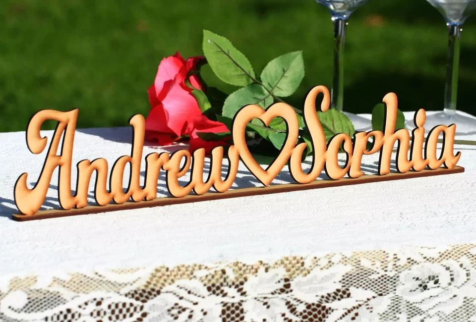 Custom personalised wedding names heart love free standing wooden letters signs - Image 1 of 3