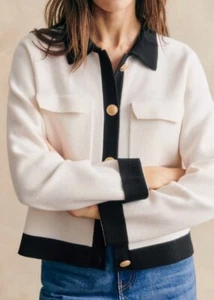 NUOVO SEZANE Betty cardigan bianco nero bottoni oro taglia S $170 - Foto 1 di 6
