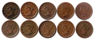 (10) 1846- 1856 USA LARGE CENT COIN HIGH GRADE EXTRA FINE 10 COIN LOT - Picture 1 of 2