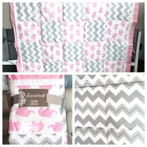 New THE PEANUTSHELL BABY QUILT 37" x 44" PINK GREY ELEPHANTS CRIB BLANKET Girls - Picture 1 of 8