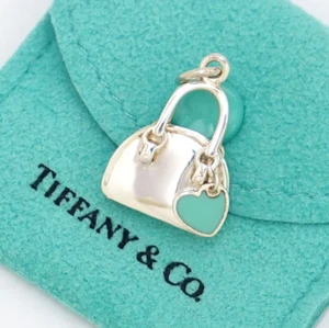 Tiffany & Co. Bag Motif Blue Enamel Heart Pendant Top Charm Silver 925 Auth - Picture 1 of 7