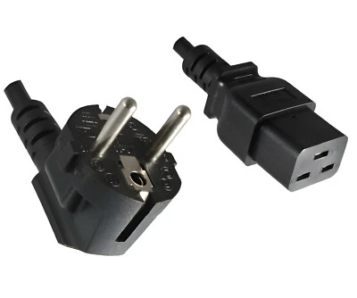 DINIC Netzkabel Schukostecker  E+F 90° auf C19 für 16A, 3m - Bild 1 von 4