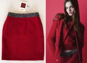 NWT $3500 CHANEL 24A RED RUNWAY WOOL TWEED MINI SKIRT 36 - Picture 1 of 24