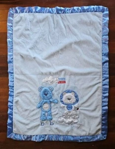 Bebé Bebé Bebé Azul Oso León Manta Envoltura Cuna Tiro Satinado Borde Vellón Respaldo Dormir - Imagen 1 de 4