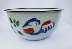 Vintage Wahum nigerianisches Emaillegeschirr Metall Schale primitives Blumenmuster 20 cm H240 - Bild 1 von 9