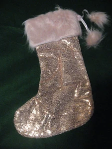 NEW Pretty in Pink Sparkly CHRISTMAS STOCKING Faux Fur & Puff Balls Barbie? - Picture 1 of 1