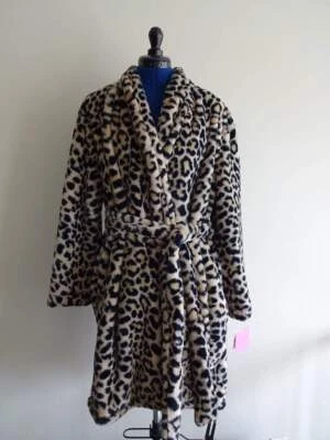 KATE SPADE Super Soft PLUSH FAUX FUR Cheetah Cozy KIMONO Womens MED Wrap ROBE - Image 1 of 4