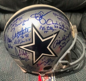 DALLAS COWBOYS ALL TIME GREATS AUTOGRAPHED FULL SIZE HELMET 30 SIGNATURES PSADNA - Picture 1 of 10