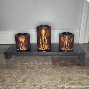 Wooden Centerpiece Elephant Tealight Candle Display Decorative African Inspired - Picture 1 of 6