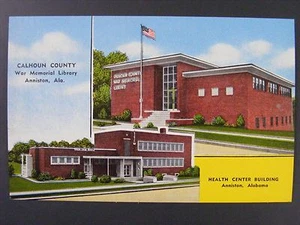 Postal de lino del centro de salud de la biblioteca del condado de Calhoun de Anniston Alabama años 30-40 - Imagen 1 de 2