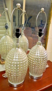 Vintage MCM Pair Three-Way Mercury Silver Bubble Glass Brass Table Lamps - Bild 1 von 9