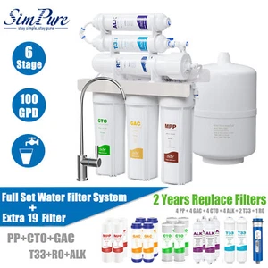 100 GPD 6 Stage Alkaline Reverse Osmosis Water Filter System + Extra 19 Filters - Picture 1 of 17