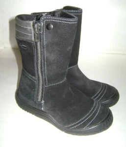 CLARKS GORE TEX BLACK SUEDE GIRL SHOES TALL BOOTS BOOTIES size 8.5 M LEATHER - Picture 1 of 6