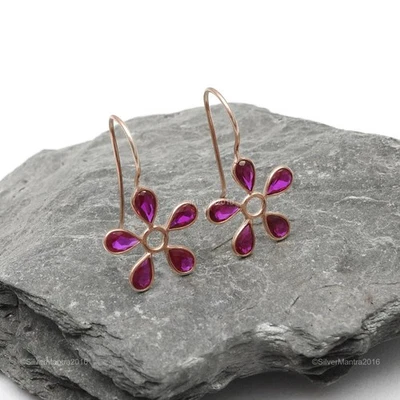 Naturale Zircone Cubico 925 Argento Sterling Pendenti Oro Rosa Piena Orecchini - Immagine 1 di 4