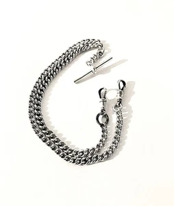 Excellent Solid Silver Double Albert Watchchain - Herbert Bushell - VGC - 28 gm - Picture 1 of 5