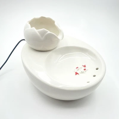 Ceramic Lotus Cat Water Fountain 1.5L USB Pump Quiet White - Image 1 of 4