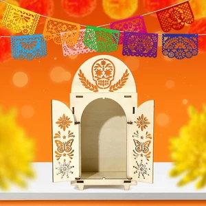 10 Pezzi Dia De Los Muertos Ofrenda,Giorno dei Morti Scatola Ombra in Legno e Striscione K - Foto 1 di 12