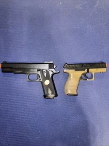 Lot of 2 Airsoft Pistols w/ Orange Tips | Walther PPQ & Galaxy Colt 1911 - Picture 1 of 11