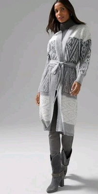 NWT WHBM  Sz S Gray Sequin Knit Long Mix Patern Coverup Coat Orig Price $190 - Изображение 1 из 4