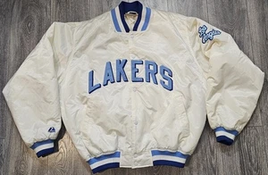 Chaqueta de bombardero vintage años 90 Majestic HC NBA Los Angeles Lakers blanca azul para hombre 2XL - Imagen 1 de 13