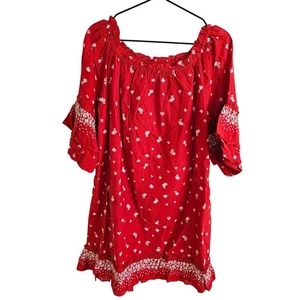 Ella Moon Womens Sz L Knee Length Bright Red White Floral Cotton Dress - Picture 1 of 5