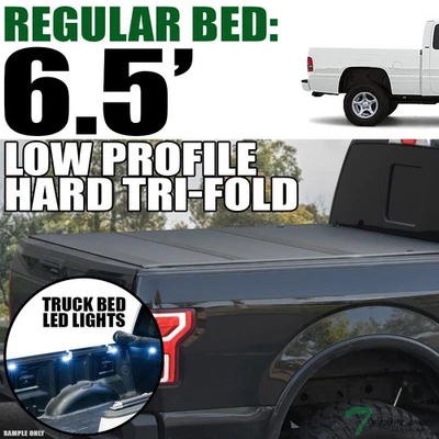 Topline For 1994-2002 Dodge Ram 6.5 Ft Bed LoPro Hard Tri Fold Tonneau Cover+LED - Image 1 of 4