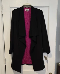 NWT Kasper Women's Lined Long Draped Black Blazer Women's Open Front Size Medium - Picture 1 of 10