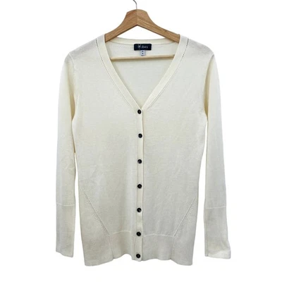 Suéter cárdigan tejido de lana merino y seda blanco roto Ibex Foto 1 de 4