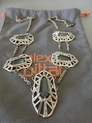 Collar Alexis Bittar Declaración Cristal Eslabón Incrustado Tono Plata 19" RARO Foto 1 de 4