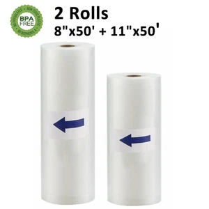 2 Rolls 8"x50' + 11"x50' Vacuum Sealer Bags Food Saver Embossed Storage Bag 4Mil - Picture 1 of 6