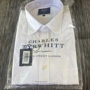 Charles Tyrwhitt Kurzarm Hemd Large Weiß Slim Fit Baumwolle Leinen Neu mit Etikett - Bild 1 von 3