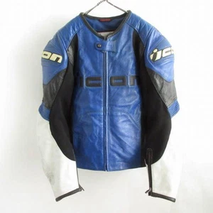 ICON Leather Racing Jacket Size M Blue Black White Riders limited From JAPAN◎ - Picture 1 of 12