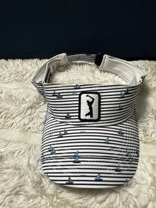 PGA Tour Damen Golf Visier weiß blau Streifen Segelboot All Over Print Strapback - Bild 1 von 6
