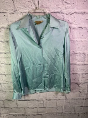 Blusa vintage de seda satinada Patrick Christopher abotonada talla 8 Foto 1 de 3