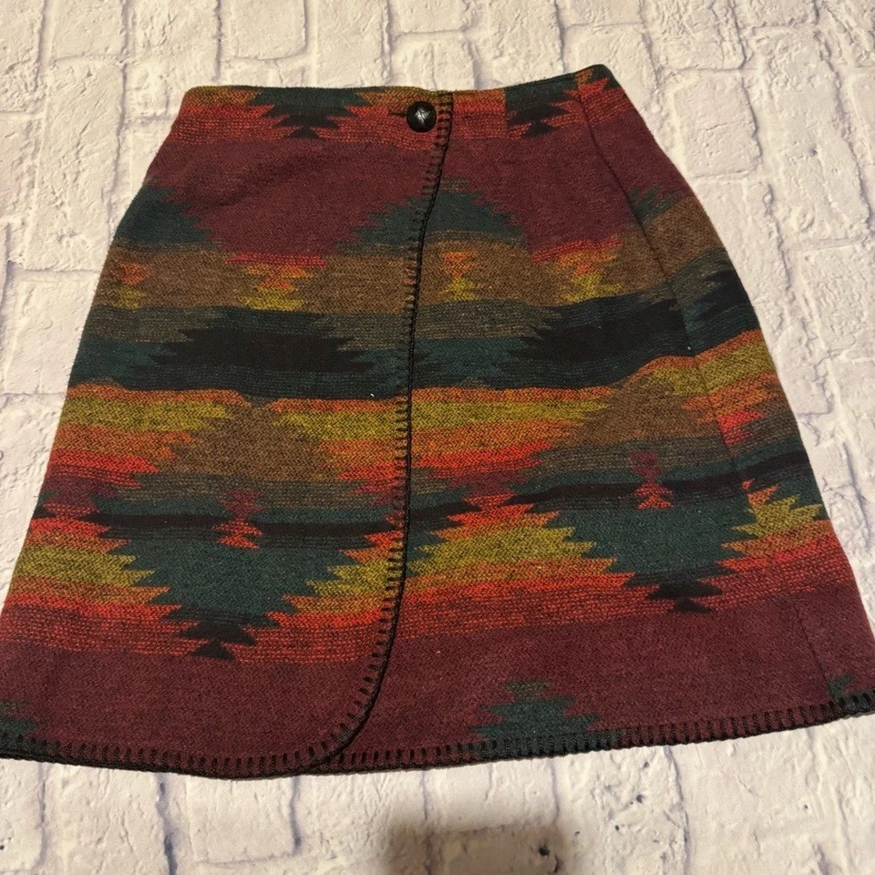 Винтажная 90-х лучшая американская шерстяная смесь ацтекская юбка с запахом сделано в США размер 5/6 - Изображение 1 из 4