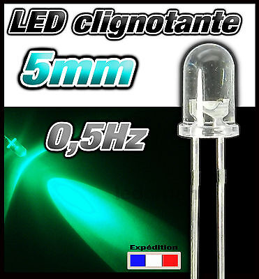 406V# LED 5mm Clignotante Vert Dispo 10, 25, Ou 100pcs Clignotement Lent • 1.87€