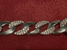 NEW- LUX Men’s Sterling Silver Rhodium Plated Curb Link Bracelet with CZs