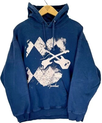 Vintage Y2K Fender Hoodie Adult Medium Blue Pullover Grunge Guitar Skater Cyber - Image 1 of 4