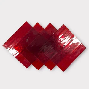 4 Pack Dark Red Transparent COE 96 Fusible Glass Sheets / Mosaic Squares - Picture 1 of 3