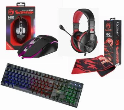 Gaming Keyboard Mouse Set Pad Rainbow LED Wired USB For PC Laptop PS4 Xbox One - Image 1 of 4