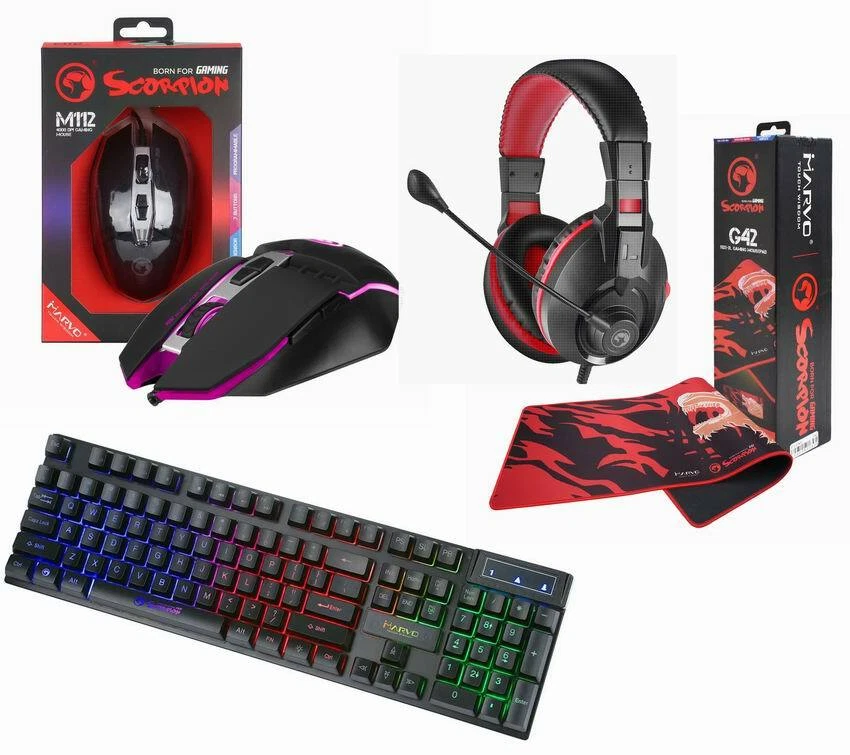 Gaming Keyboard Mouse Set Pad Rainbow LED Wired USB For PC Laptop PS4 Xbox One - Image 1 of 4